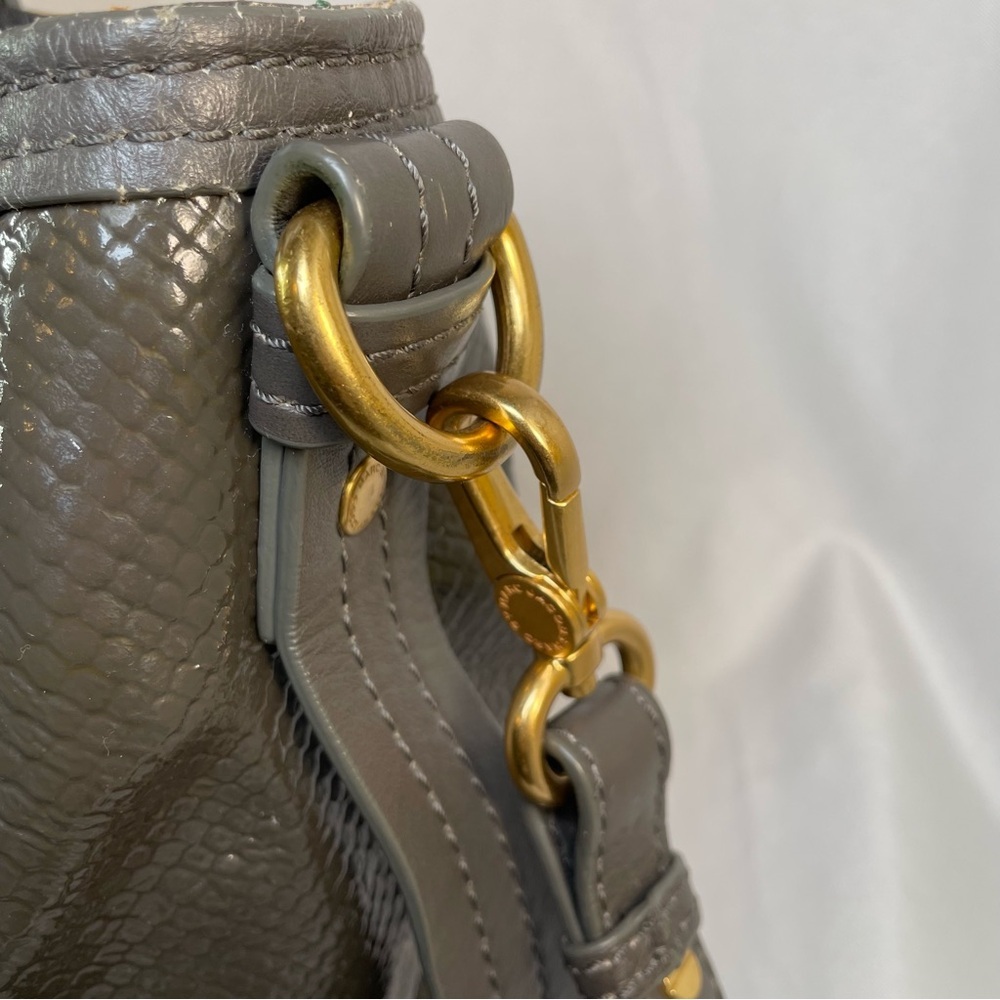 Marc by Marc Jacobs Gray Green Patent Leather Snakeskin Hobo Shoulder Tote Bag - Picture 3 of 16
